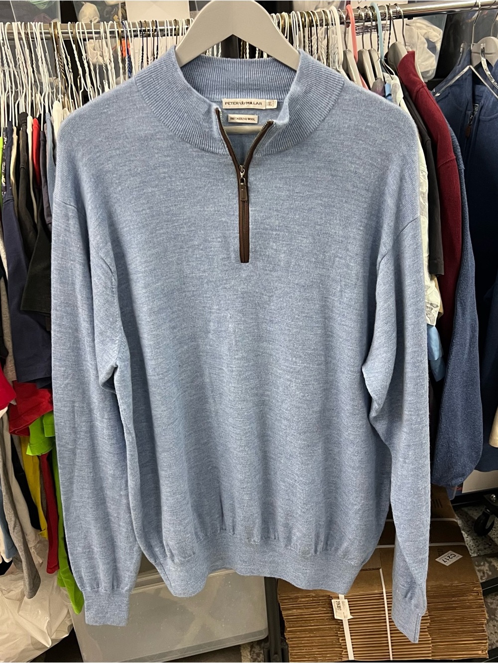 Peter Millar Autumn Crest 100% Merino Wool Light Blue Quarter-Zip Sweater 2XL